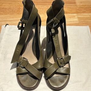 Derek Lam 10 Crosby green strappy sandals.